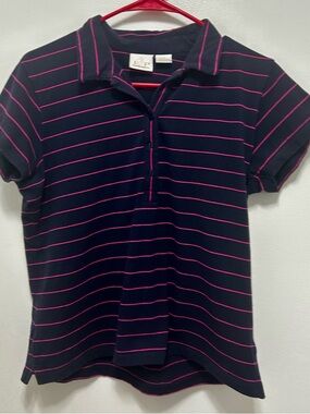 EP Pro Navy Polo Top with Pink Stripes